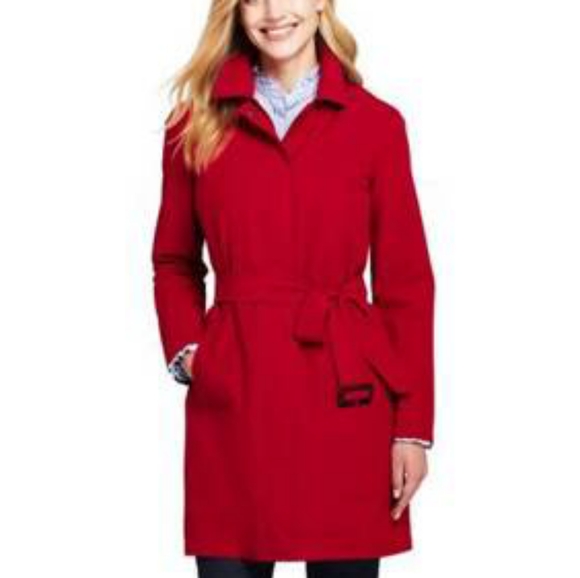 Lands' End Jackets & Blazers - Lands End Belted Long Red Trench Coat with Lining
